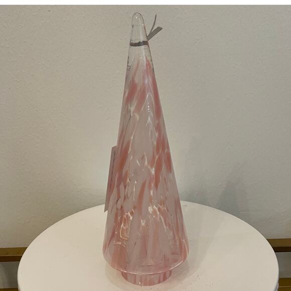 Hand Blown Poland Art Glass CHRISTMAS TREE 11in Pastel Pink & White Swirl New - Picture 7 of 13